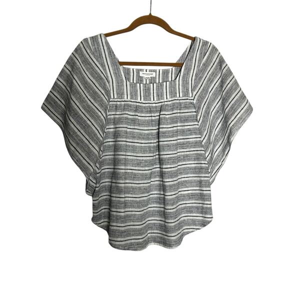BeachLunchLounge Linen Cotton Blend Gray & White Flutter Sleeve Blouse Small - Picture 1 of 5